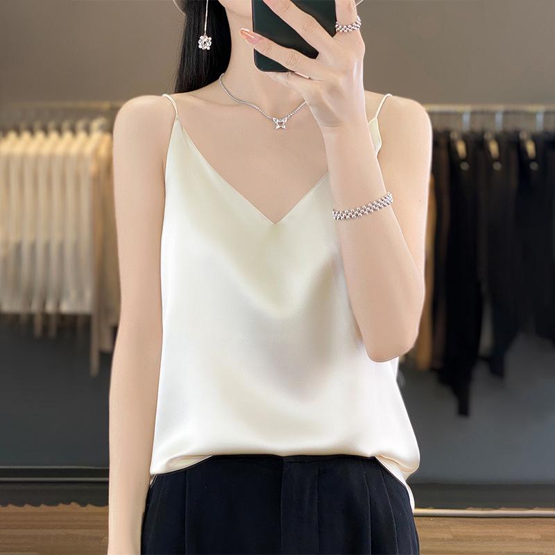 Women's Summer V-Neck Satin Camisole: Sexy, Sleeveless, Acetate Inner Wear