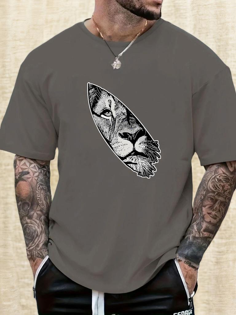 Mens Lion Head Graphic T Shirt Summer Soft Comfort Fit Oversized Daily Wear Tee
