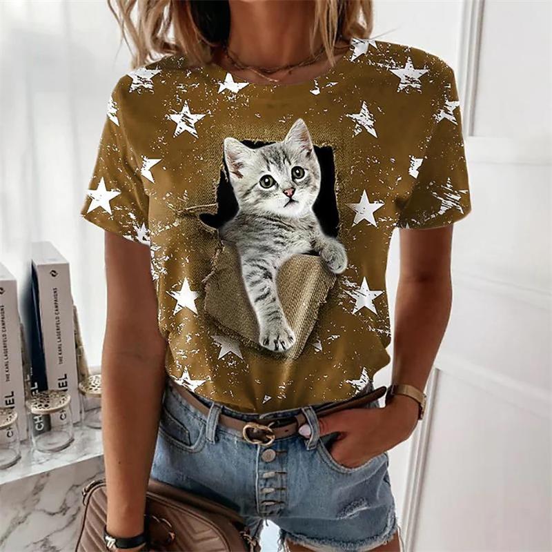 3D printed women s summer fashionable short sleeved casual top XS