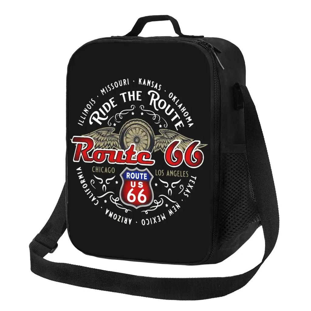 Motorcycle Ride Route 66 Insulated Lunch Bags for US Numbered Highways Resuable Thermal Cooler Food Lunch Box Work School Travel