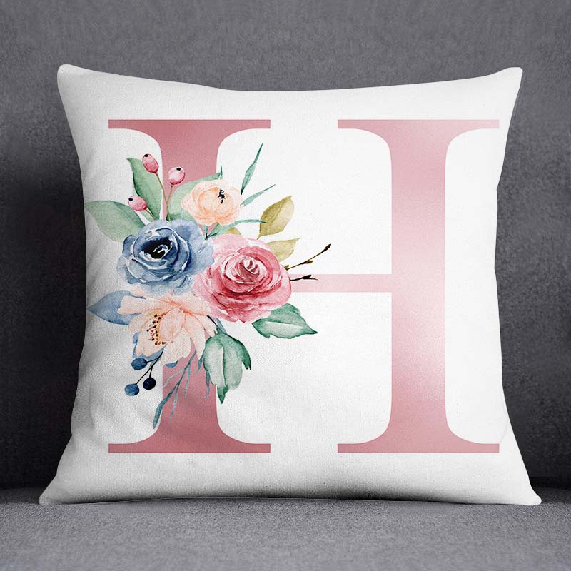 Floral Alphabet Pattern Decorative Pillowcase Square Pillowcase Home Office Decorative Cushion Cover