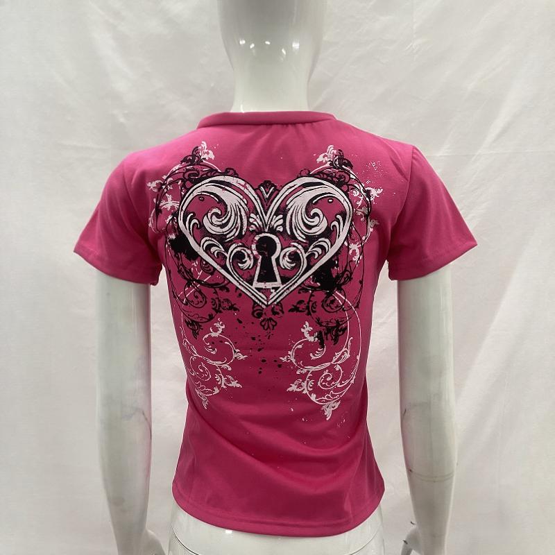 Camiseta de Verano Europea y Americana con Estampado Gótico para Mujer de Manga Corta