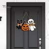 Halloween Window Display Wooden Door Sign, Pumpkin Ghost Boo Black Cat Welcome Hanging Wood Decor Sign for Trick or Treat Party Indoor Outdoor