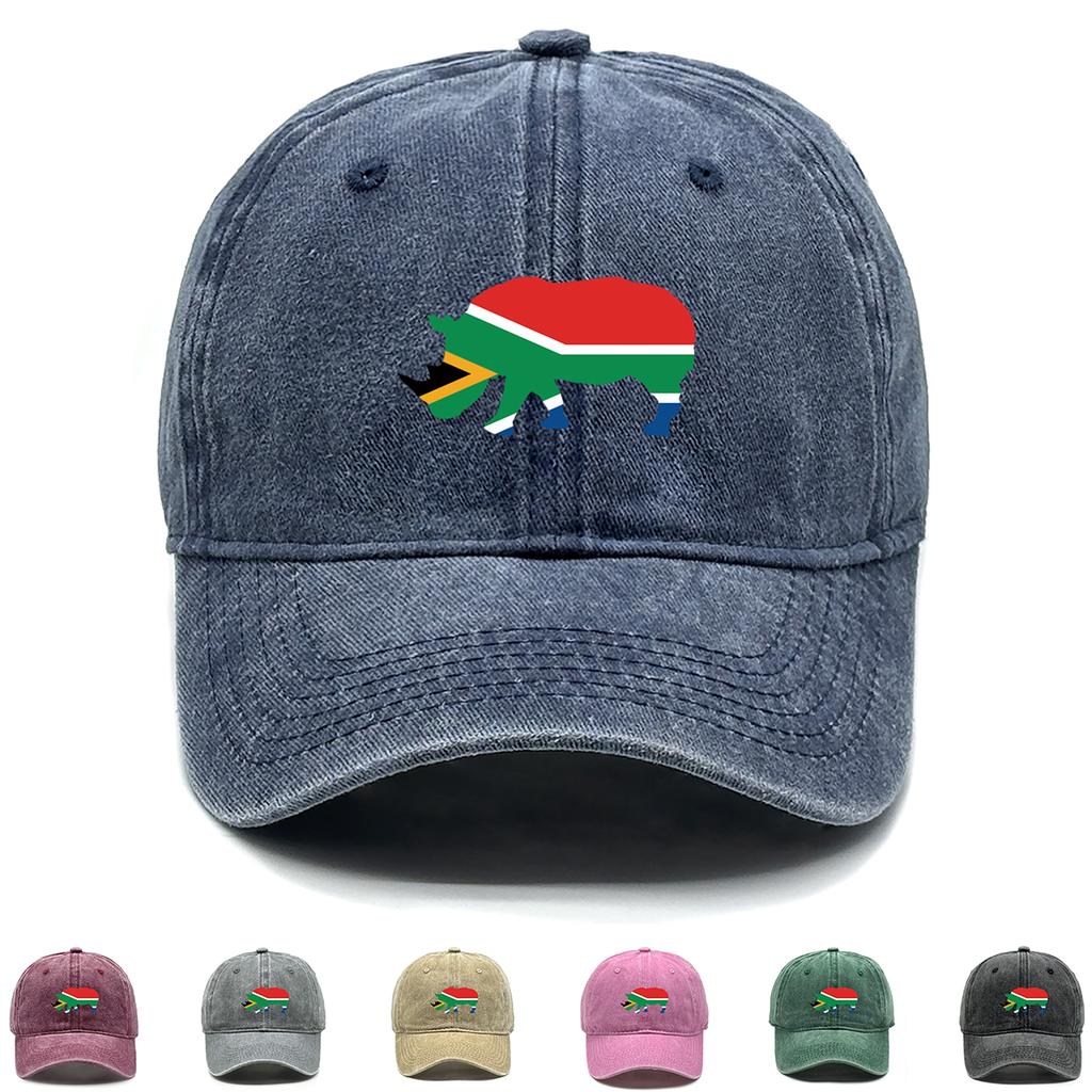 African Elephant Flags Print Adjustable Caps Rhinoceros Flags Washed Cotton Trucker Hat Inelastic Cotton Snapback Sun Hat