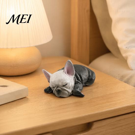 Decorative Dog Statue Simulated Sleeping Model, Realistic Lying French Bulldog Figurine, Mini Handcrafted Figurine PVC Animal Educational Toy