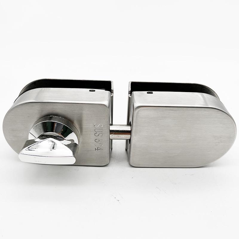 304 Stainless Steel Frameless Glass Door Bolt Lock for Single/Double Doors, No-Drill Padlock