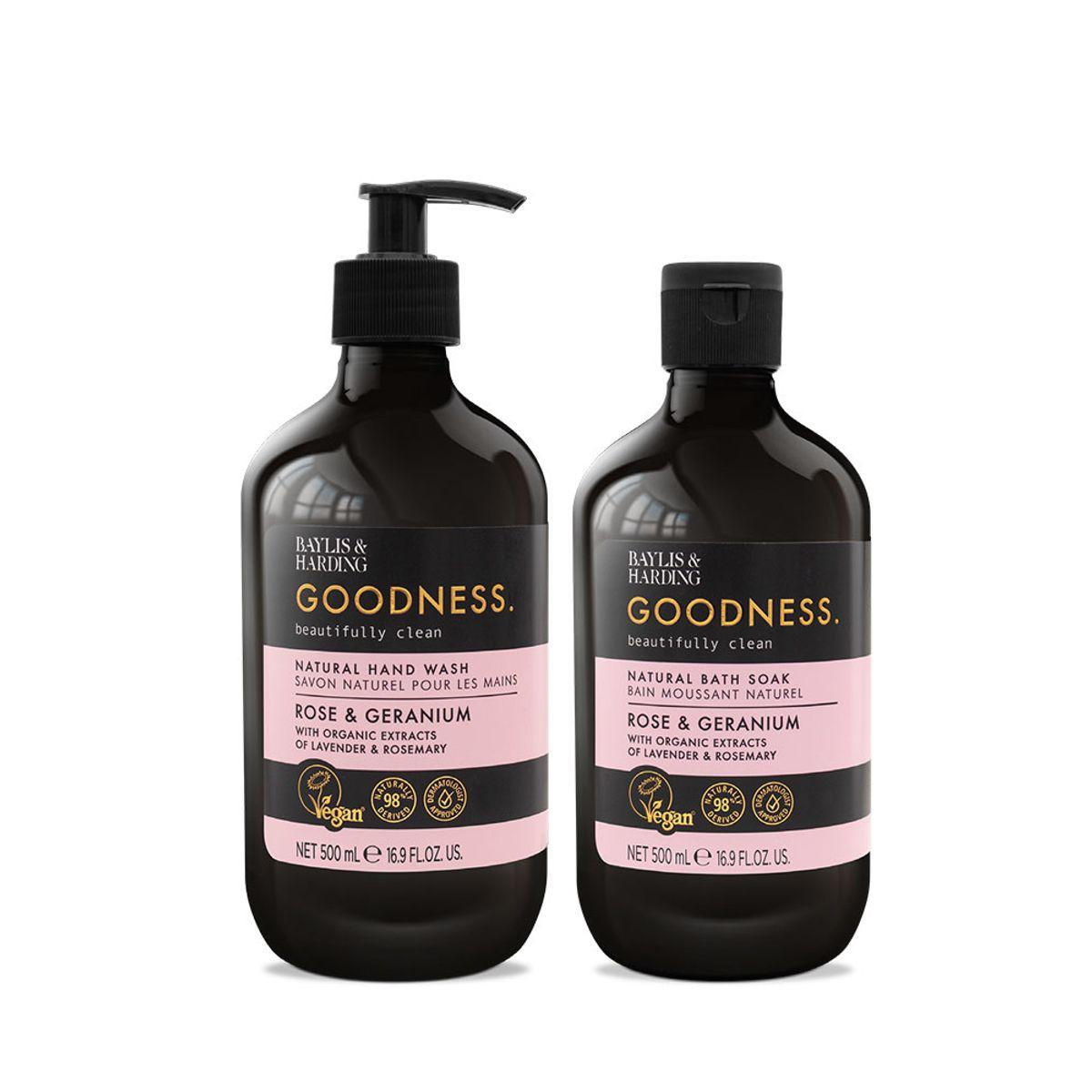 Goodness Rose & Geranium Hand Wash 500ml + Goodness Rose & Geranium Bath Soak 500ml