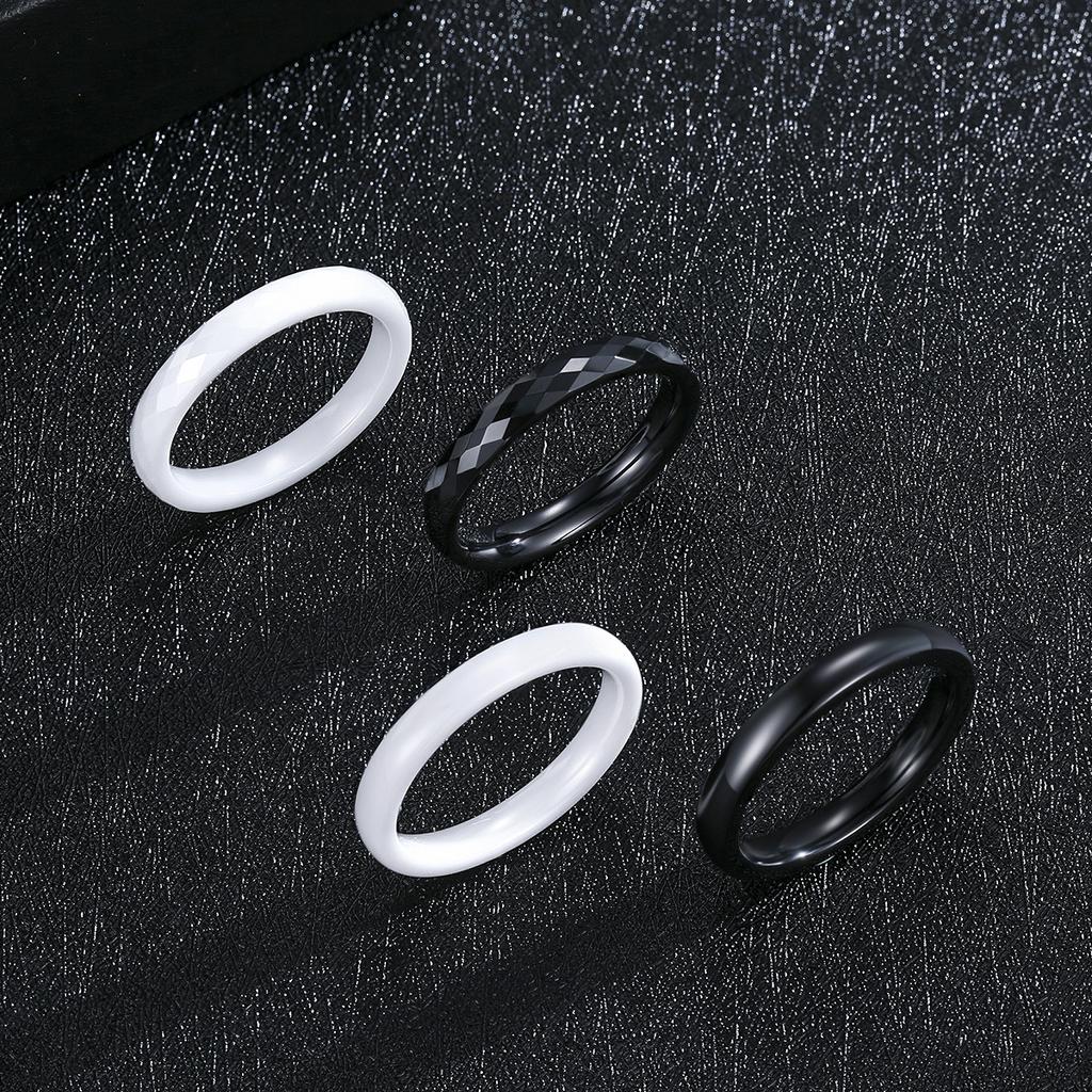 3mm Ceramic Wedding Band for Women Minimalist Black White Stackable Hypoallergenic Ring Gift