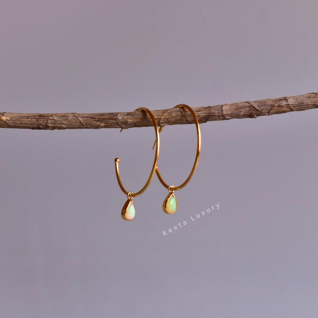Natural Opal Earrings , 14k Gold Handmade Earrings For Women , Opal Statement Hoop Earrings Healing Gemstone Earrings , Unique Gifts Idea