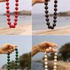 Retro Boho Round Bead Choker Colorful Plastic Beaded Handmade Knot Rope Necklace for Summer Beach Travel Wear