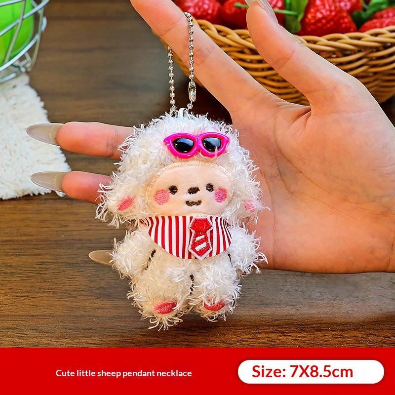Plaid Lamb Plush Keychain Cute Cartoon Pendant Soft Touch Non-shedding for Bag Charm Daily Use Small Gift for Kids