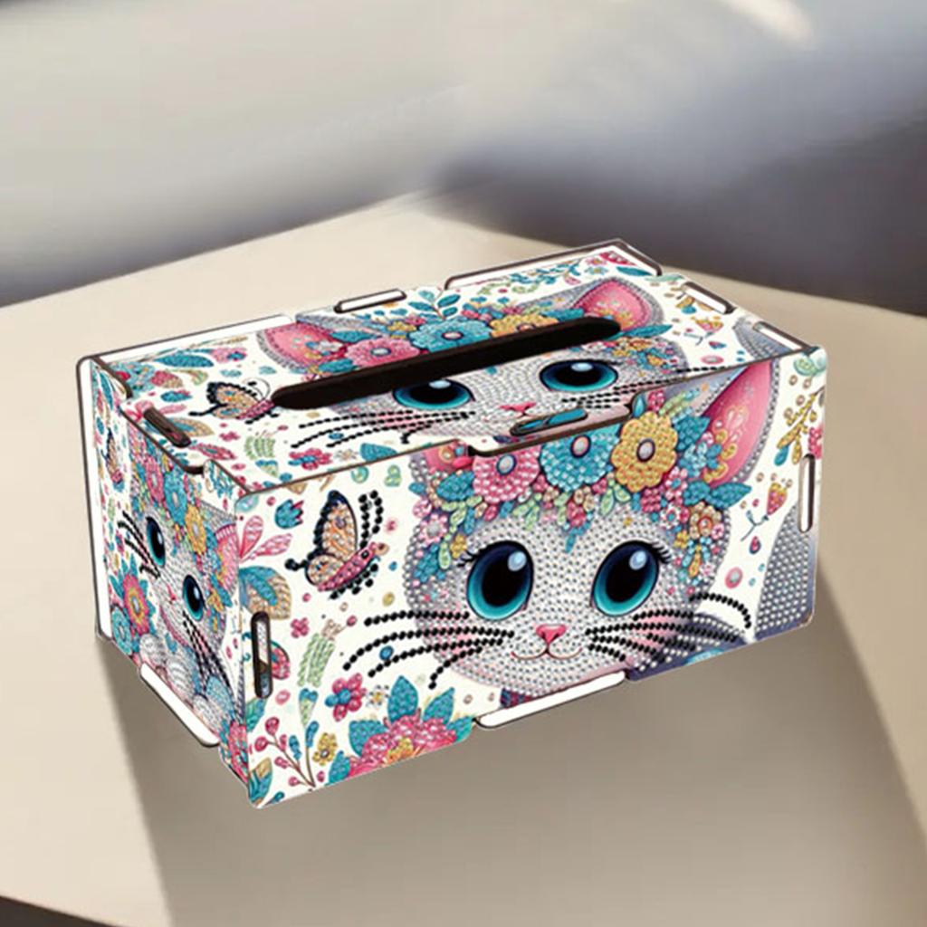 Wooden 5D Diamond Painting Tissue Holder Diamond Decorative Tissue Box DIY Diamond Tissue Box for Living Room Decor