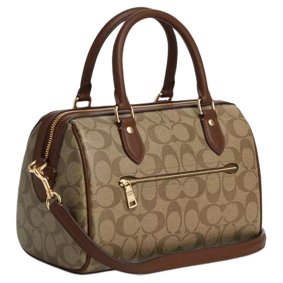 Coach Rowan 27 Vintage Monogram Reißverschluss Beschichtetes Canvas und Recyceltes Leder Tragetasche Groß Damen-Tragetaschen Khaki Sattelbraun CS188-IME74