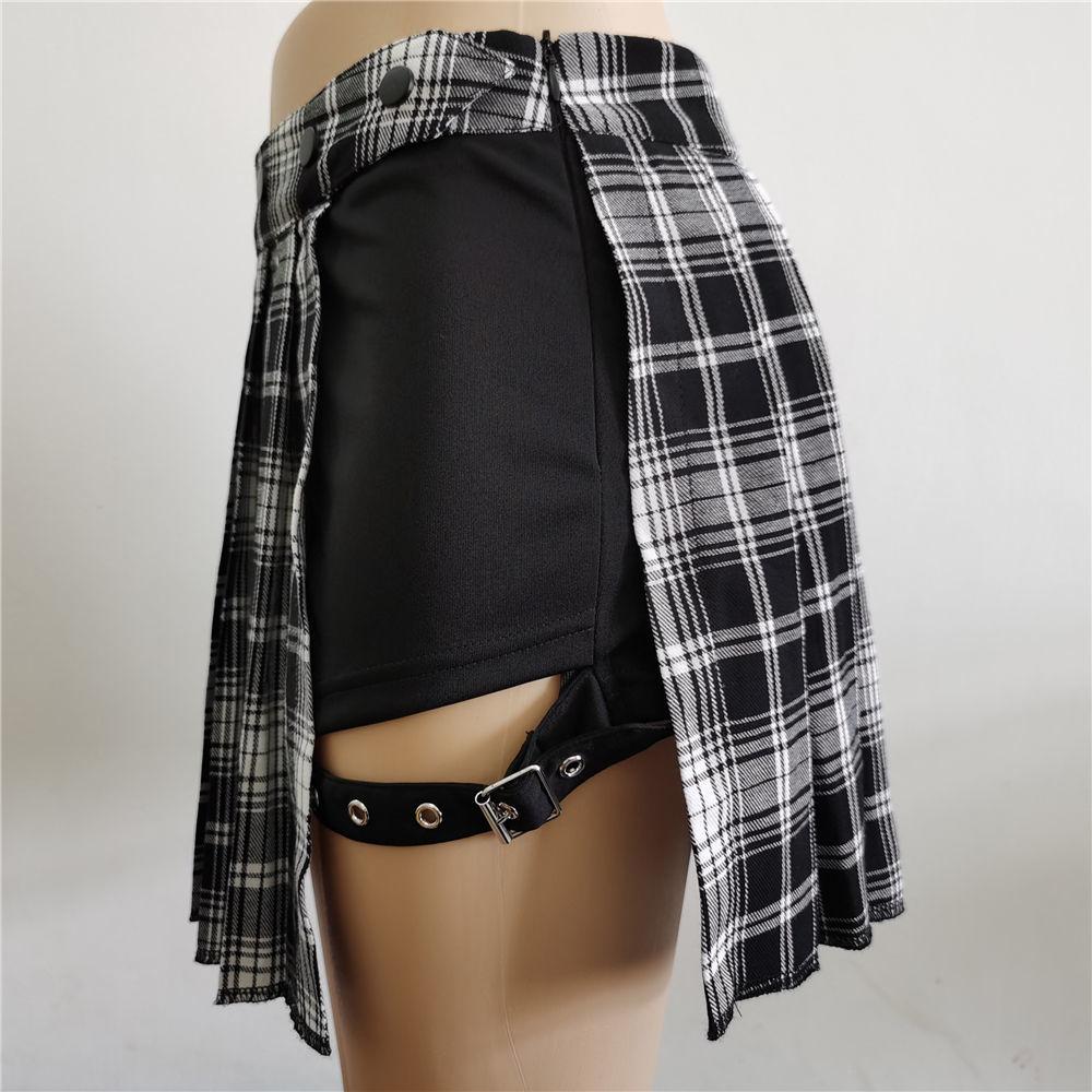 Saia gótica plissada punk mini saia estilo preto perna gravata meia saia saia irregular calças