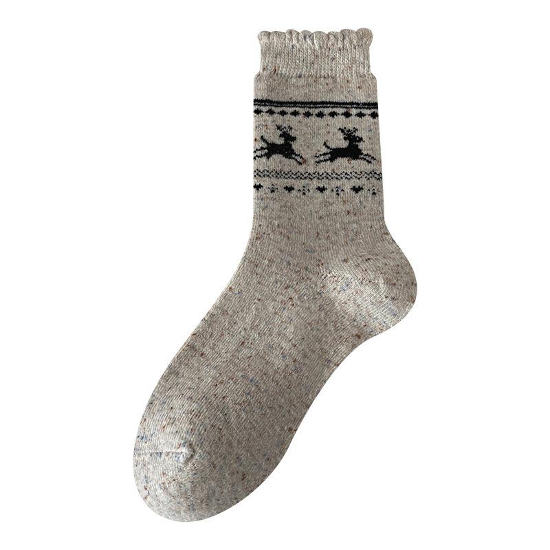 Wool Socks, Elk Warmth, Mid-Tube Bow, Christmas-Style Thick Socks