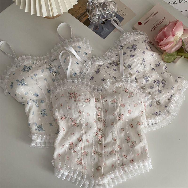 Sexy květinová vesta z francouzské krajky s krásnými zády obepínajícími jednobarevnou ležérní halterovou bez rukávů sladkou vestičku spodní prádlo