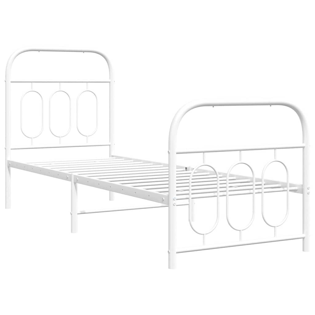 Metal Bed Frame with Headboard and Footboard White 75x190 cm