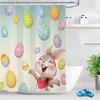 Happy Easter Bunny Shower Curtain Set Funny Cartoon Smile Rabbit Greeting with Colorful Easter Egg Spring Festival Bathroom Deco