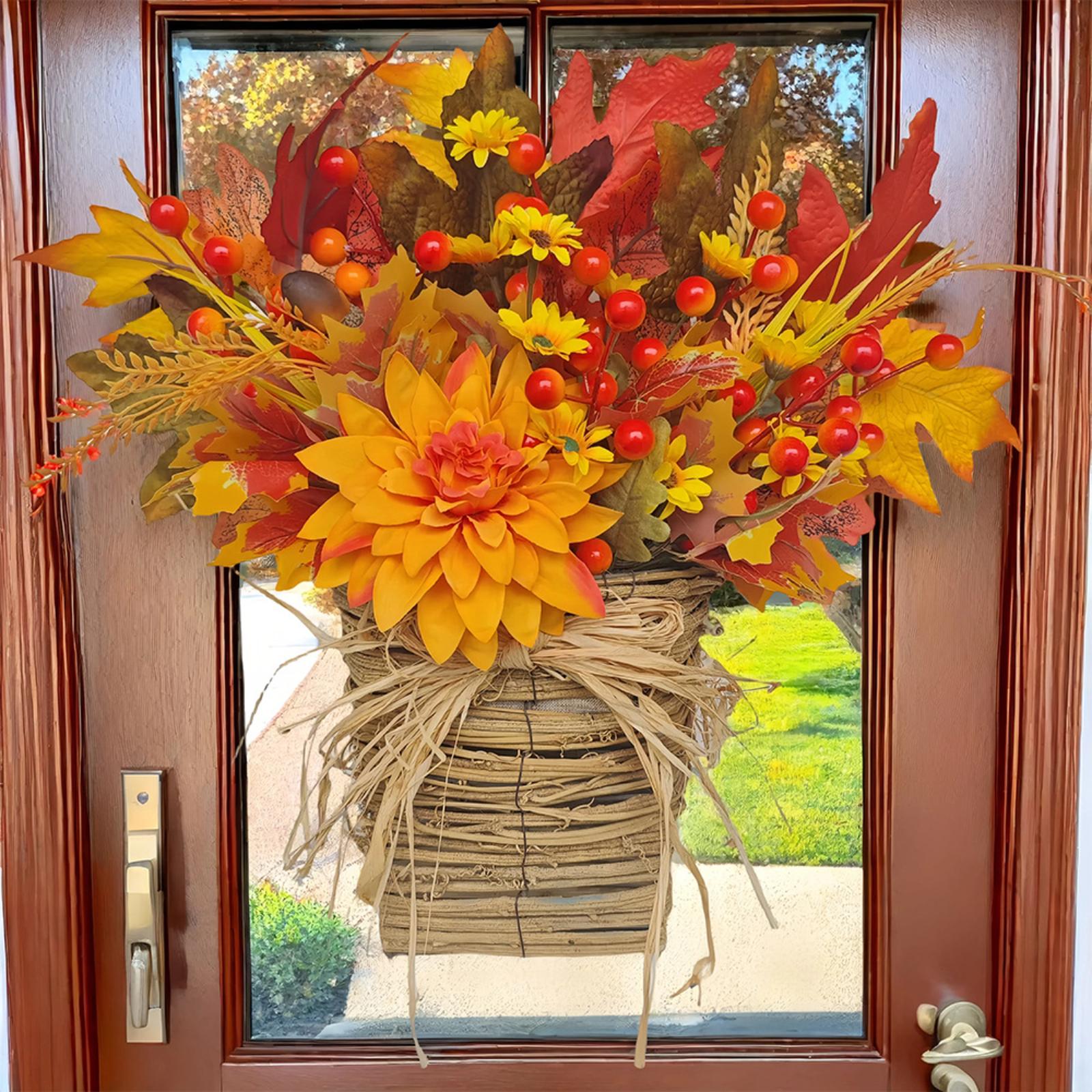 

Осенний венок для входной двери Венок Корзина с венком Праздничный венок Венок One Size