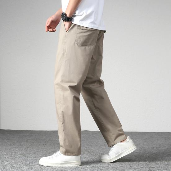 Pantalon pour homme, coupe droite, ample, multi-poches, couleur unie, taille moyenne, fin, décontracté, lisse, doux, respirant, été, automne