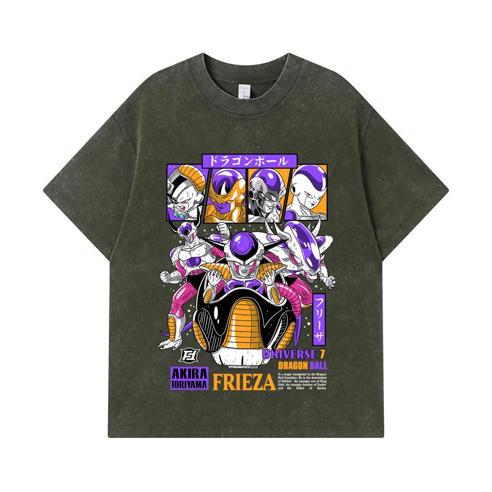 

275 GSM Washed T-shirts 100% Cotton Dragon Ball V4 Freiza Print Unisex Heavy Cotton T Shirt S армия зеленый