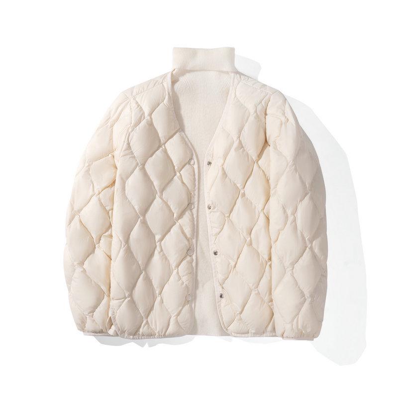 In-Stock Women's Lightweight V-Neck Cloud Down Jacket - White Duck Down, Stylish & Warm