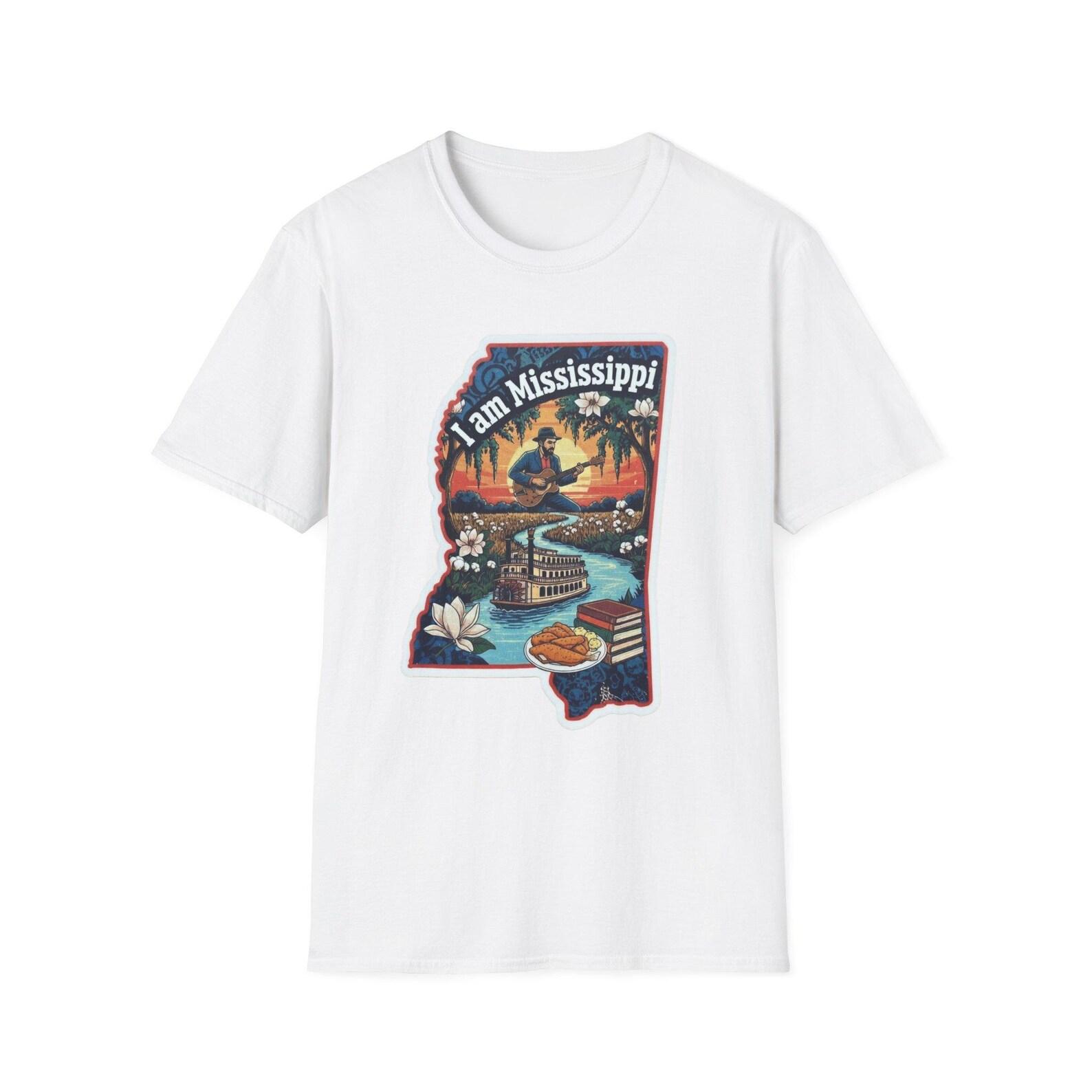 I am Mississippi T-Shirt | State Silhouette, Riverboat & Magnolia Design S