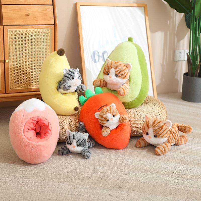 Creative cat fruit strawberry carrot throw pillow plush toy doll kitten doll children's doll