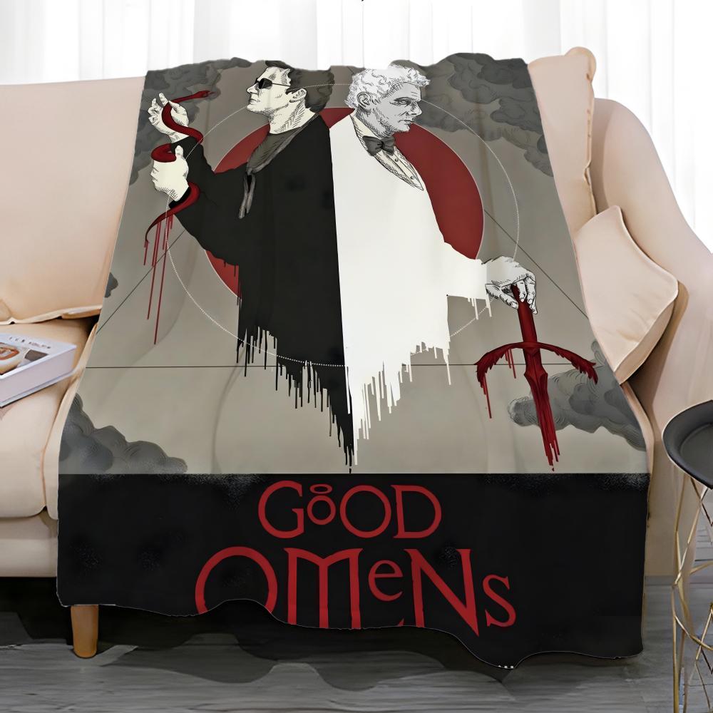 Book  Tv Series Good Omens Throw Soft Coral Fleece Blanket 310gsm Fluffy Warm Throw for Sofa Bed Couch Bedroom Decor