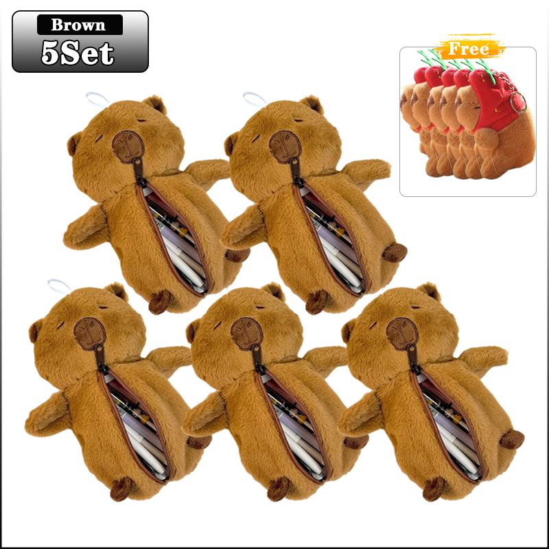1-5PCS Capybara Plush Pencil Case Large Capacity Cute Cartoon Student Storage Pouch Desk Stationery Organizer Storage Bag