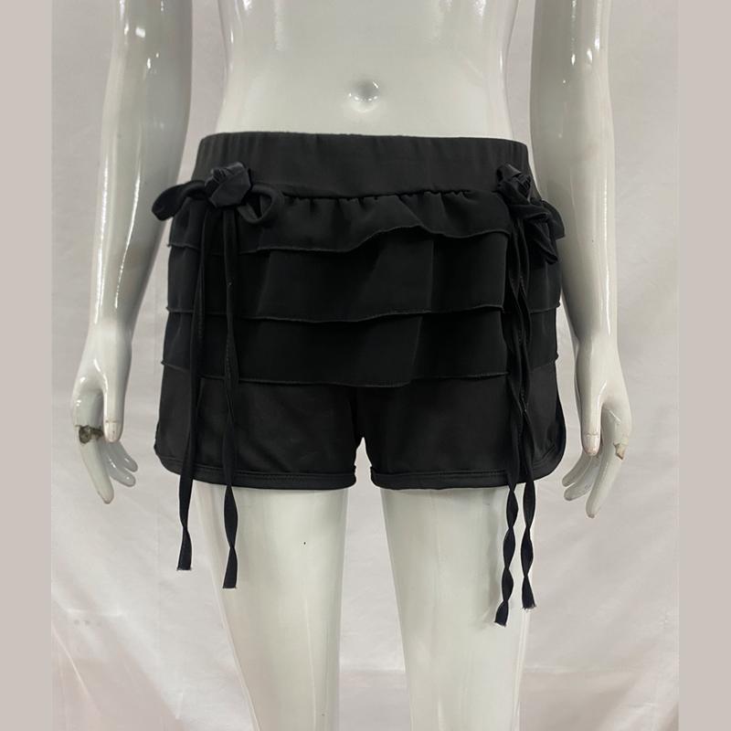 

Летний цветочный бутон однотонный кружевной юбка-торт с оборками в виде листьев лотоса бант эластичная резинка женские брюки-трикотажные L чёрный