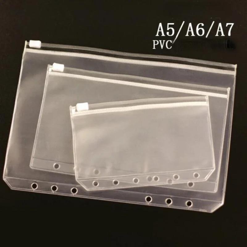10PCS PVC Binder Pocket Cash Envelopes A5 A6 A7 Zipper Folders Pouches Money Organizer Budget Document Filing Loose Leaf Inserts