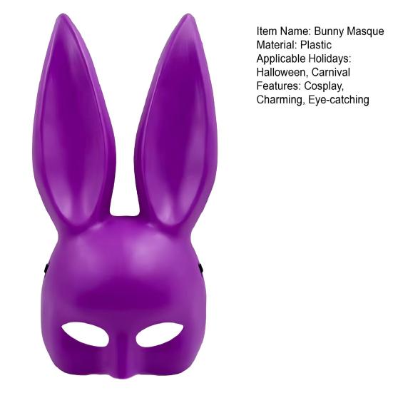 Masque de Lapin d'Halloween Oreilles Longues Lapin Demi-Masque pour Anniversaire Pâques Halloween Mascarade Cosplay Fête Costume