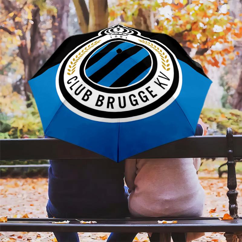 1 PC Automatic Folding Umbrella - Club Brugge Kv Pattern Portable Foldable Design With 8 Ribs Christmas Birthday Gifts