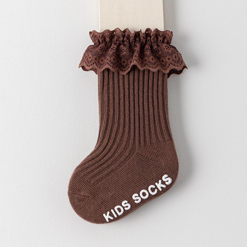 Infant Toddler Girl Cotton Lace Princess Non-Slip Mid-Calf Socks for All Seasons