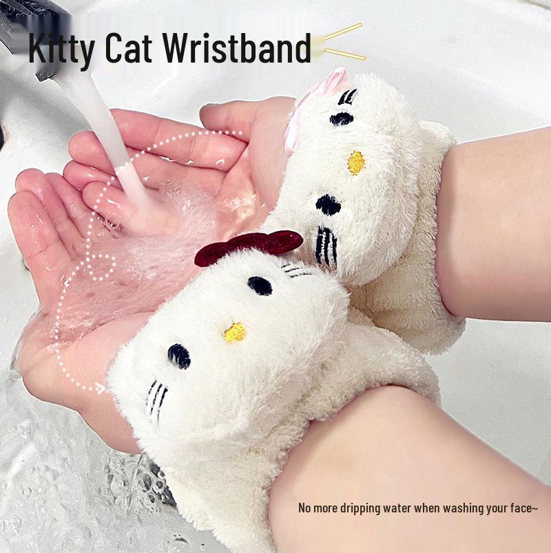 KT Cat Plush Wristband: Waterproof, Absorbent Hair Tie & Face Wash Band