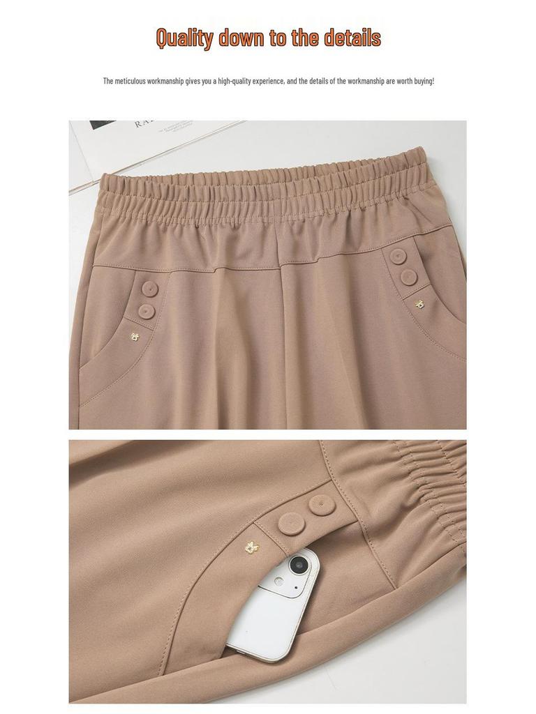 Women's High Waist Slim-Fit Casual Pants - Versatile Spring/Autumn Fashion, Loose & Elastic