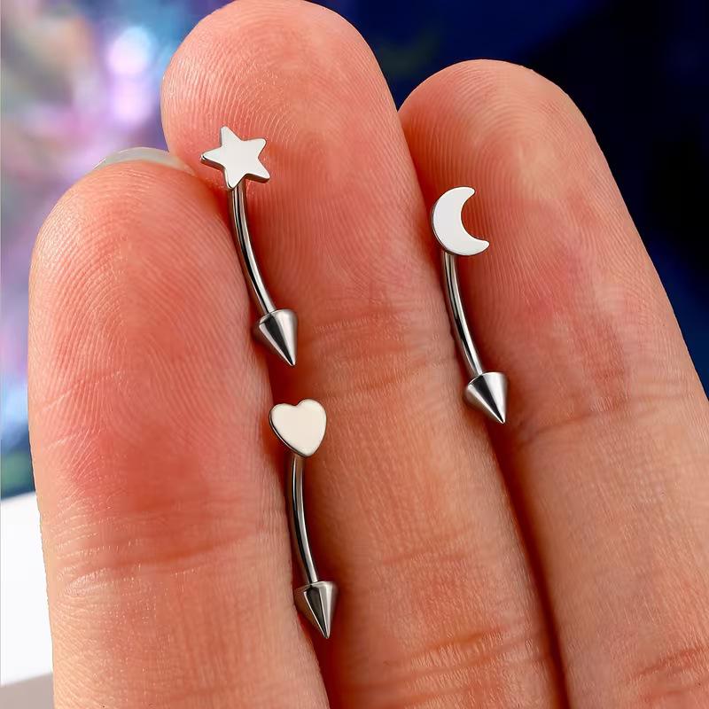 G23 Titanium Alloy Heart Tip Conical Eyebrow & Ear Cartilage Stud F136 Internal Thread Moon Tip