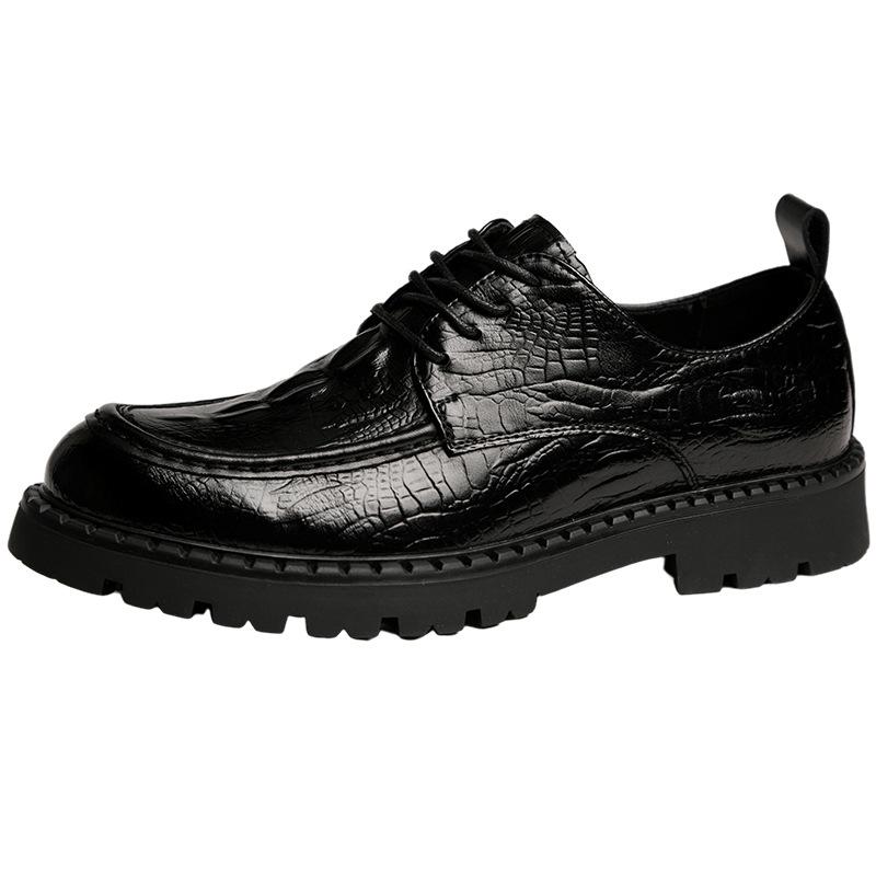 Men's casual leather shoes crocodile pattern fashion platform height-increasing wedding shoes men's green British formal men's shoes