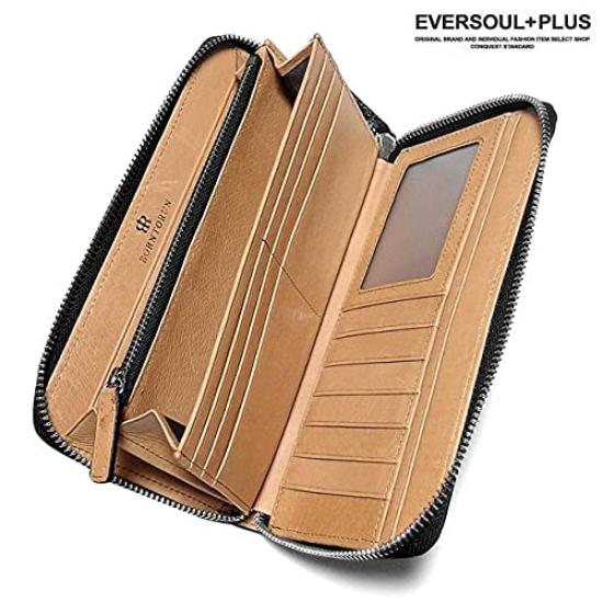 EVERSOUL Krokodilleder Lange Geldbörse mit Rundum-Reißverschluss, Unisex, Geschenk