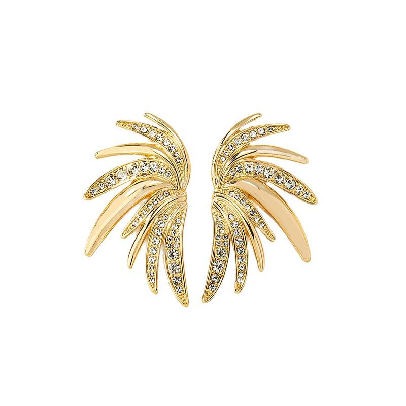 Geometric Wing Stud Earrings with Diamond Accents for Women - Elegant, Lightweight and Fashionable