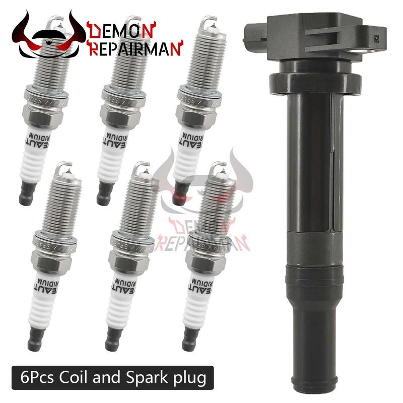 6Pcs 27301-3E400 Ignition Coil+Spark Plug For Hyundai Santa Fe Kia Optima Rondo 2.4L 2.7L 2006-2010 5C1624 UF558T