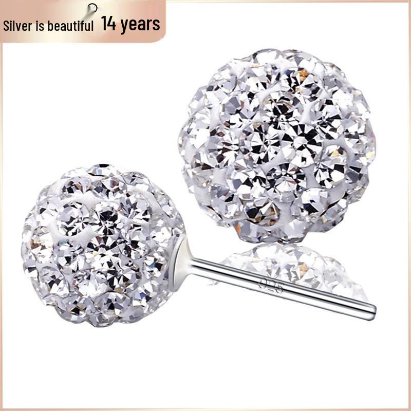 925 Sterling Silver Shamballa Crystal Ball Stud Earrings Korean Fashion Jewelry