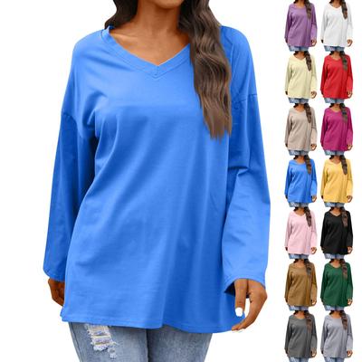 Women's Fashion Loose Round Neck T-Shirt Solid Color Casual Long Sleeve Top