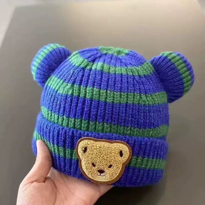 Baby hat winter boy super cute striped bear wool hat newborn autumn and winter children's knitted hat tide
