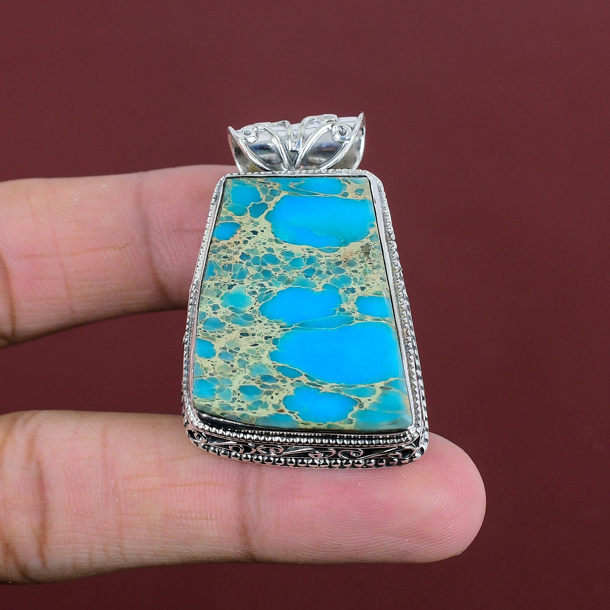 Blue Sea Sediment Jasper Pendant 925 Sterling Silver Pendant Handmade Jewelry Vintage Gemstone Pendant Gifts For Mother Unique Style Pendant