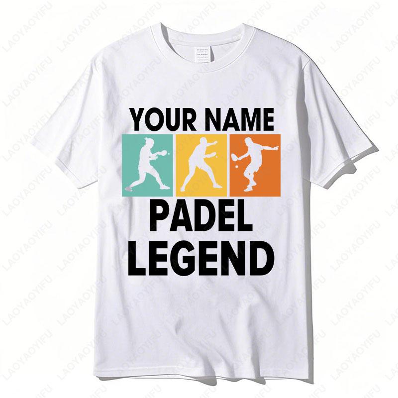 Personalised Your Name The Padel Legend Cotton TShirt for Padel Fans Tennis Player Silhouette Sports Casual Printed Unisex Tops