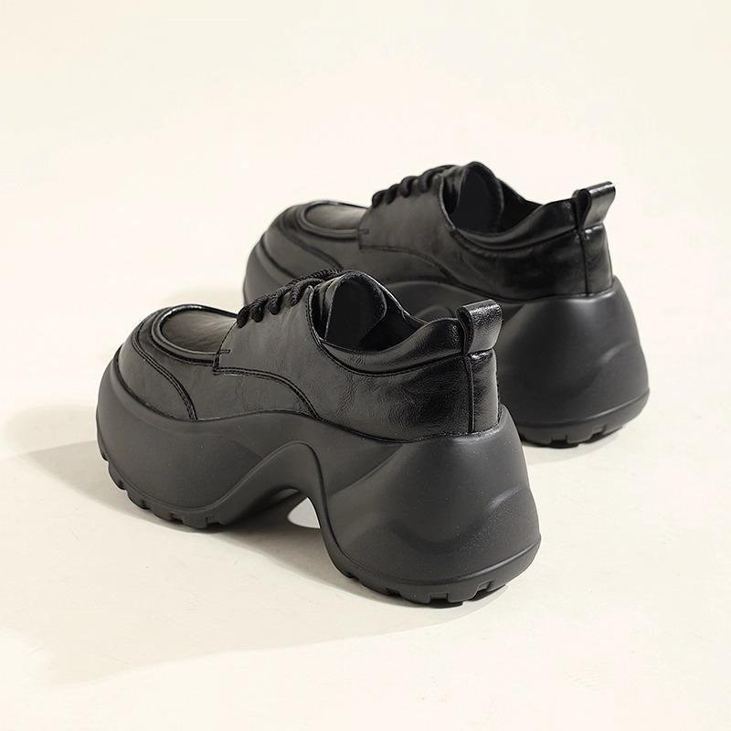 Sponge Cake Platform Women's New Summer Small Man Height Increase Black British Commuter Small Leather Shoes