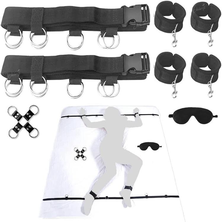 Couple  Bondage Kit Set Bed Restraint Sex Toy Handcuff Ankle Cuff Sets Adult Sex Game Strap Open Thigh Tool Eye Blinder Sets