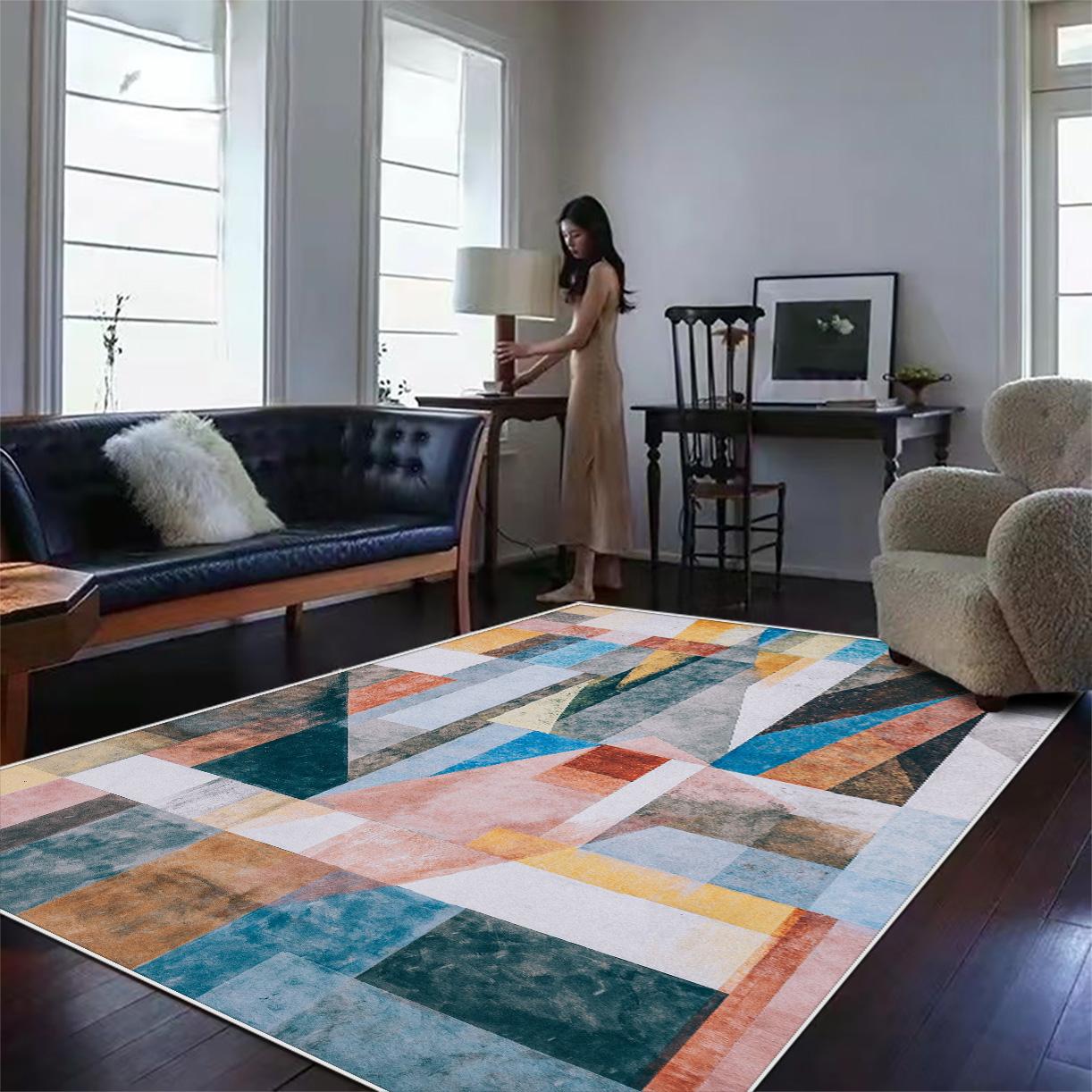 

Nordic Modern Геометрические ковры Гостиная Кабинет Простота Легко чистить Нескользящий напольный коврик Спальня Декор Диван Коврики Моющиеся 60x90cm door mat